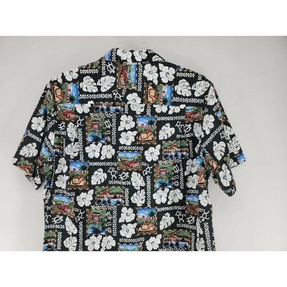 T.O. Hawaiian Designs Shirt Men's Size XL Black Cars Floral - Picture 4 of 7